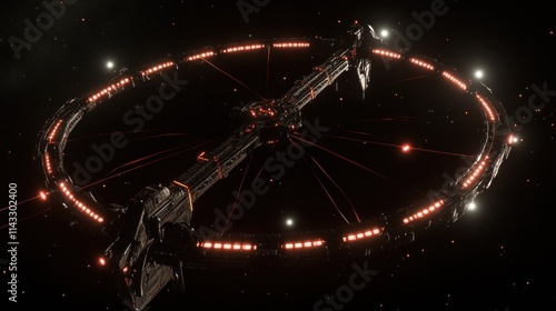 Fototapeta Naklejka Na Ścianę i Meble -  Futuristic space station orbiting in deep space.