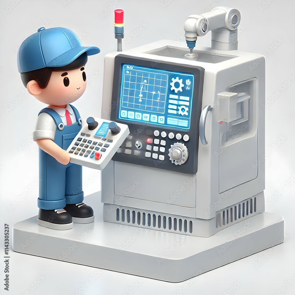 3D Technician Programming CNC Machine on Factory Floor, Demonstrating Precision and Efficiency in Automated Manufacturing 3D Technician Programming CNC Machine on Factory Floor, Demonstrating Precision and Efficiency in Automated Manufacturing