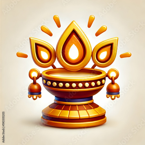 3D Pongal Lamp Vector - Traditional Kuthu Vilakku Icon Glowing for Infographics on White Background, Symbolizing Light and Prosperity photo