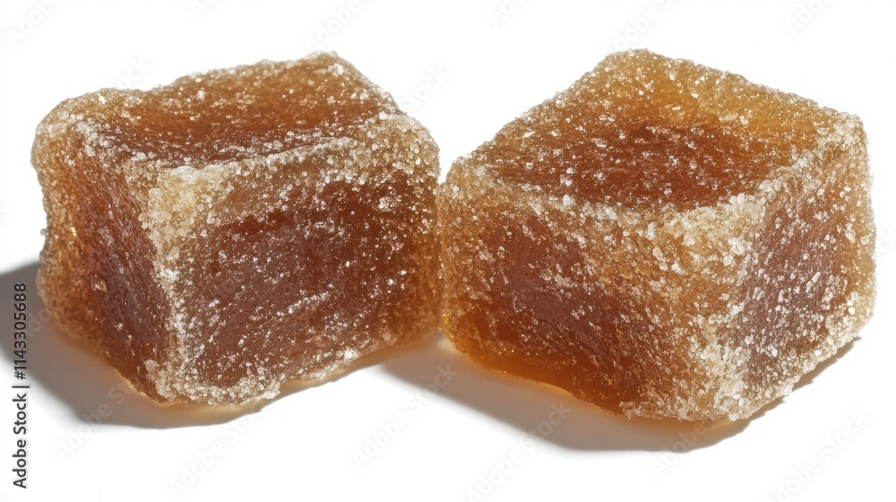 Two Sugar Cubes on White Background with Glimmering Surface Two Sugar Cubes on White Background with Glimmering Surface