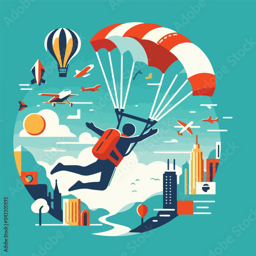 vector image of a person parachuting