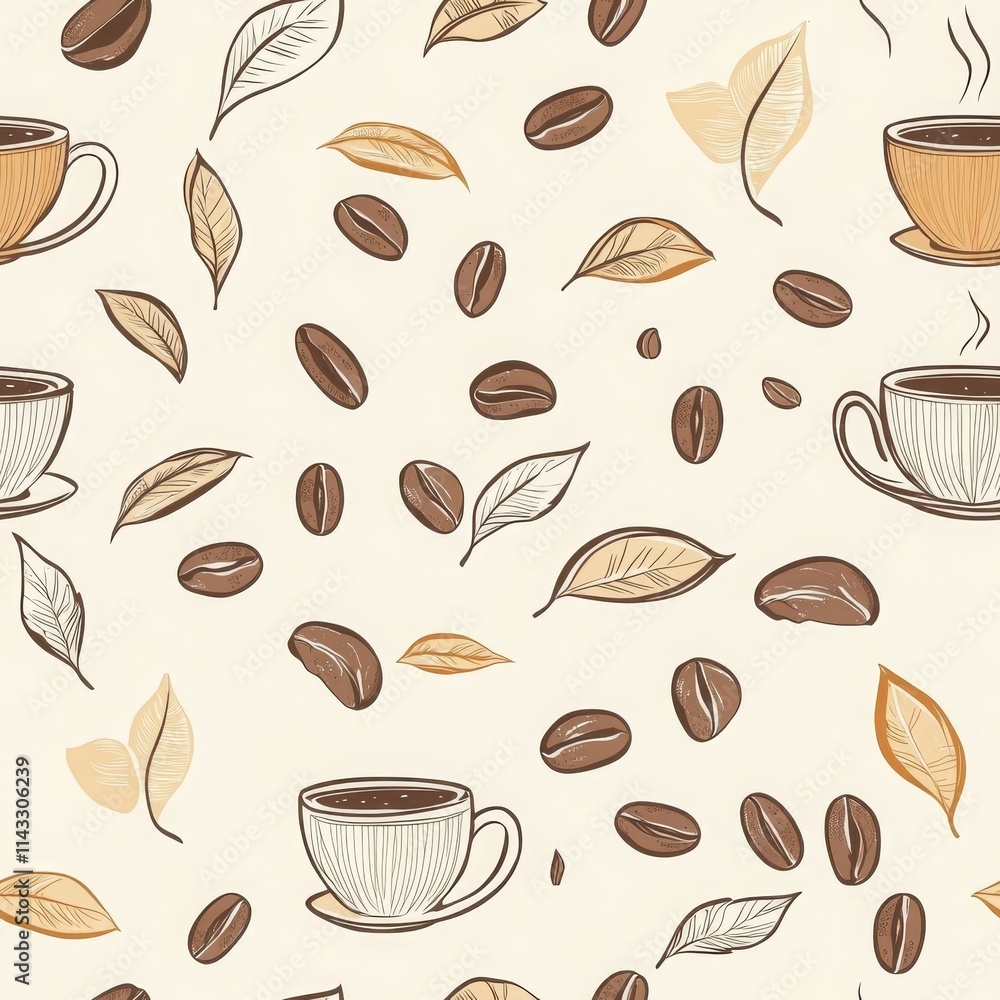 Obraz premium Seamless Coffee and Tea Pattern with Cups and Beans