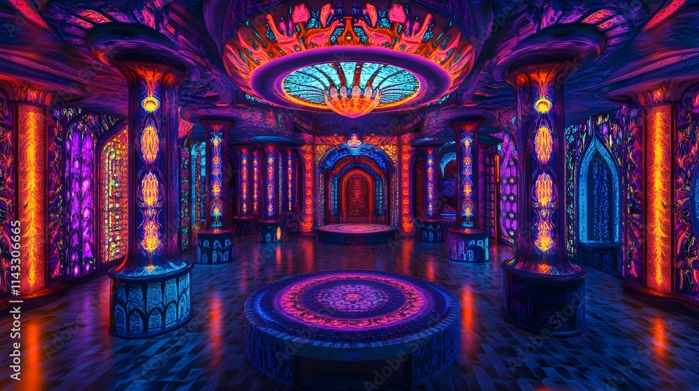 Obraz premium Psychedelic Neon Chamber Gothic Architecture Design