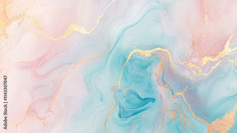 Naklejka premium A luxurious marble texture in soft pastel hues, featuring subtle golden veins that add a calming and elegant touch, ideal for upscale design.
