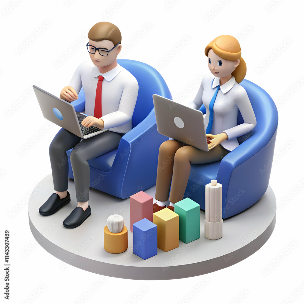 Business Growth Analysis: Analysts Examining Customer Data on Laptops in Office with Ample Copy Space