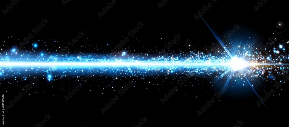 Glowing blue light streak across black background. Glowing blue light streak across black background.