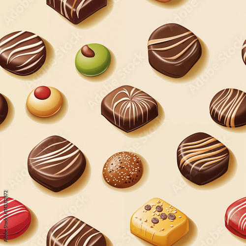 Chocolate and candy pattern background 