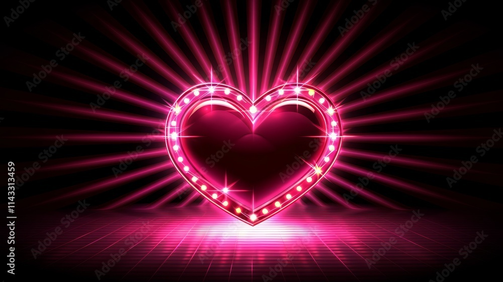 Glowing heart-shaped sign with rays. Glowing heart-shaped sign with rays.