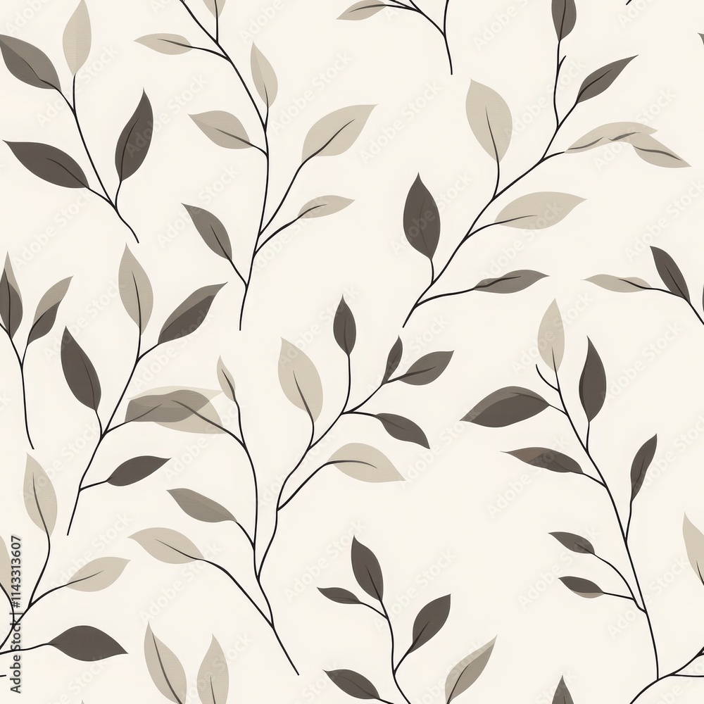 Minimalist Branch and Leaf Pattern Seamless Design Minimalist Branch and Leaf Pattern Seamless Design