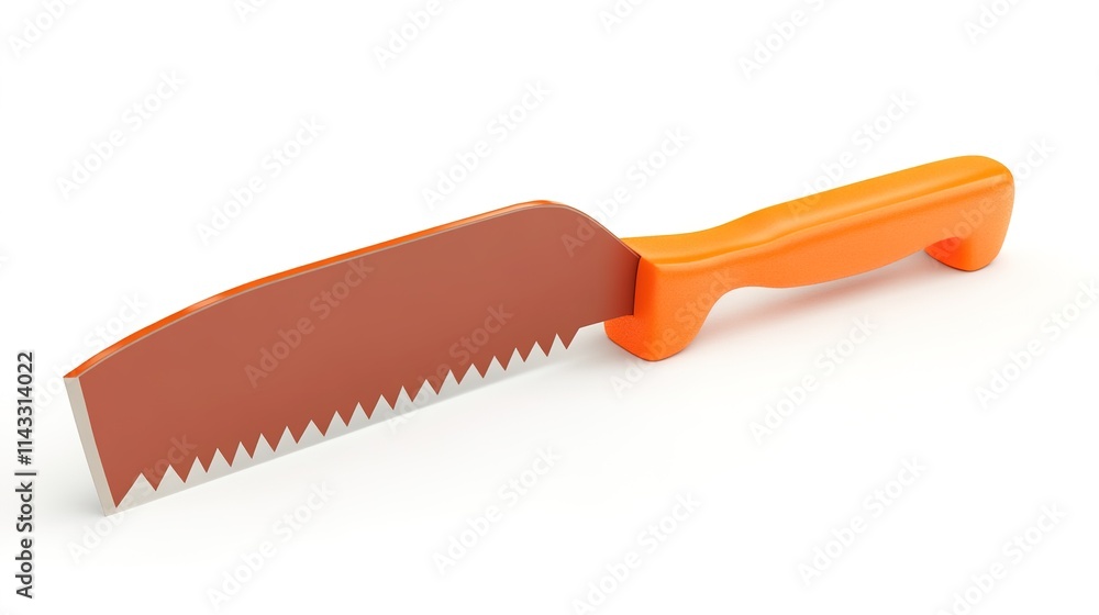Close-up of a hand saw isolated on a white background. The saw features a sturdy handle and sharp teeth, perfect for woodcutting and DIY projects. Its metal blade reflects light, showcasing durability Close-up of a hand saw isolated on a white background. The saw features a sturdy handle and sharp teeth, perfect for woodcutting and DIY projects. Its metal blade reflects light, showcasing durability
