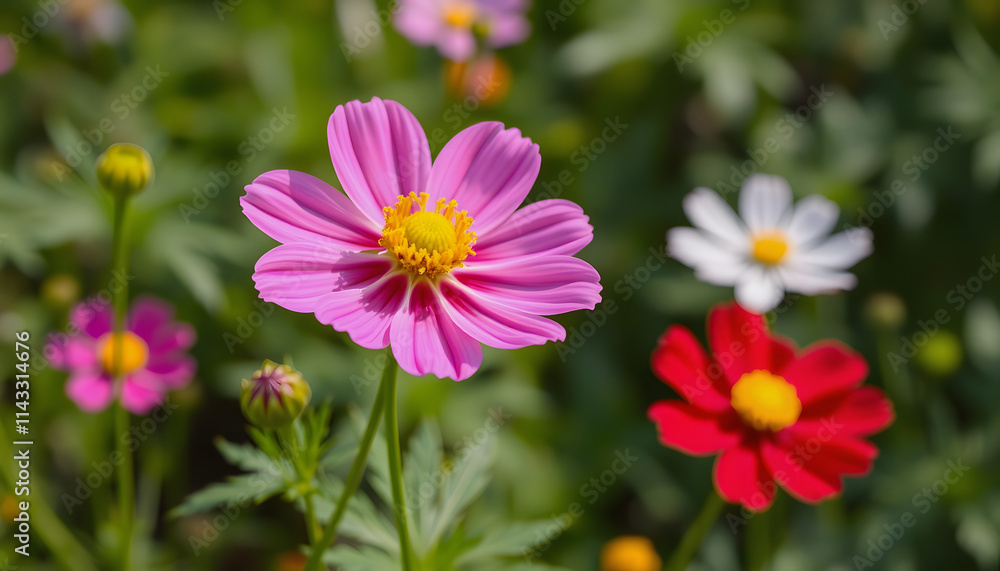 Cosmos flower blossom in garden, 8k, with white tones Cosmos flower blossom in garden, 8k, with white tones