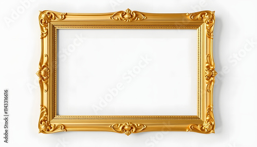 antique gold picture frame isolated on transparent background, papercraft, with white tones
