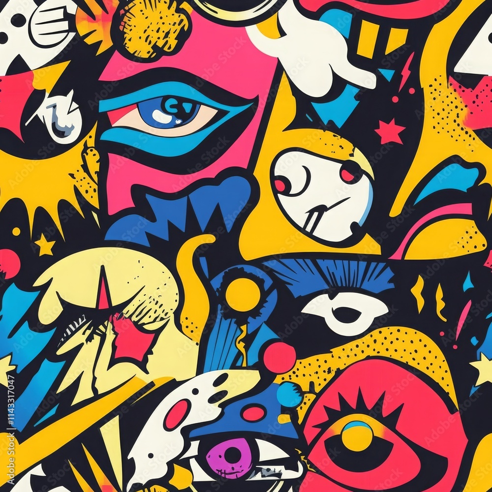 Bold Pop Art Pattern with Vibrant Colors Bold Pop Art Pattern with Vibrant Colors