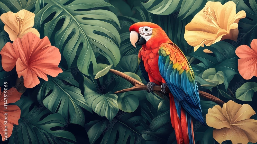 Obraz premium Tropical leaves and bird outdoors parrot animal.
