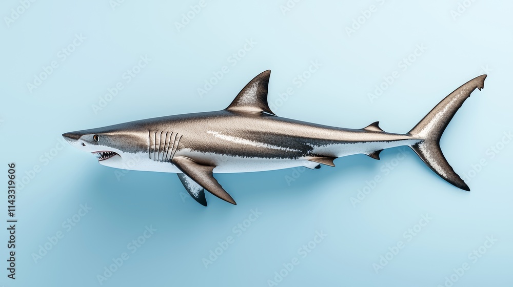 Fierce shark with intense eyes, mouth open, teeth sharp, isolated on a clean white background, perfect for high-impact advertising Fierce shark with intense eyes, mouth open, teeth sharp, isolated on a clean white background, perfect for high-impact advertising