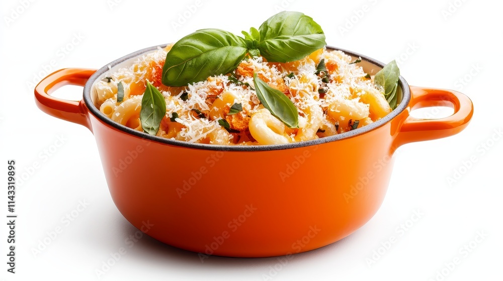 A luxurious bowl of mac and cheese, rich textures with crispy cheese layer, angled close-up, isolated on white background A luxurious bowl of mac and cheese, rich textures with crispy cheese layer, angled close-up, isolated on white background