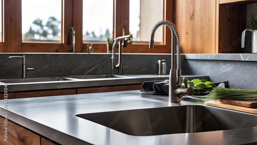 dish soap on the counter and a stainless steel kitchen sink with a contemporary faucet dish soap on the counter and a stainless steel kitchen sink with a contemporary faucet