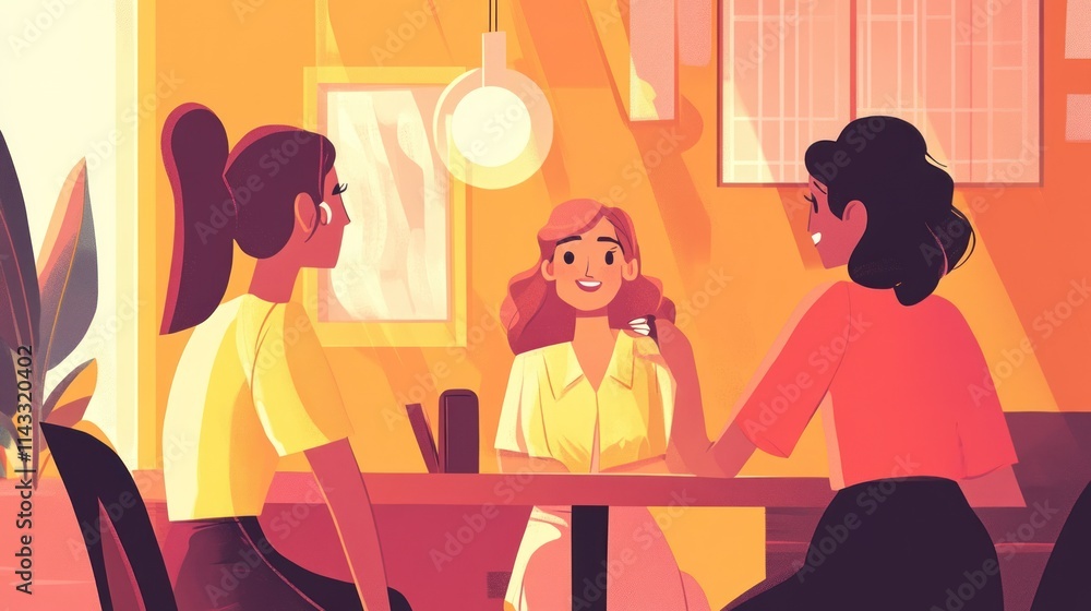 Three Friends Enjoying a Sunny Cafe Conversation Three Friends Enjoying a Sunny Cafe Conversation
