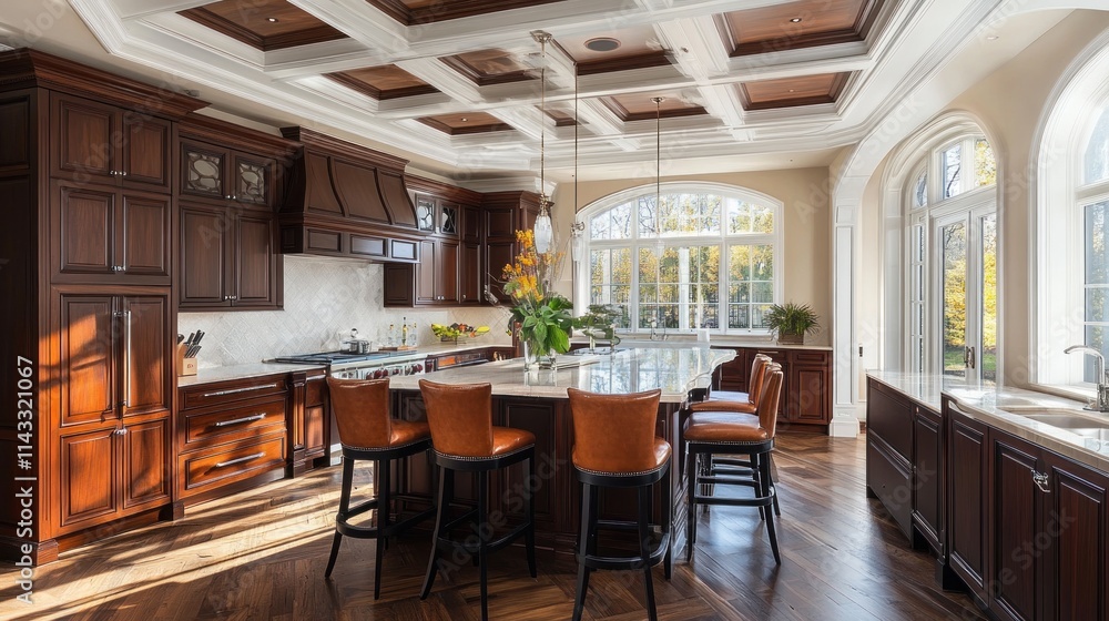 Luxury Kitchen with Coffered Ceiling and Island Luxury Kitchen with Coffered Ceiling and Island