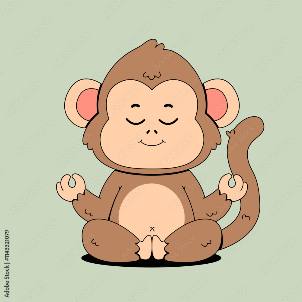 Obraz premium Cartoon cute monkey doing yoga pose