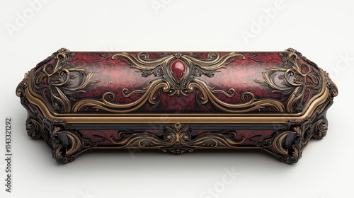 Front view illustration of a coffin, highlighting intricate craftsmanship and timeless design against a white background.