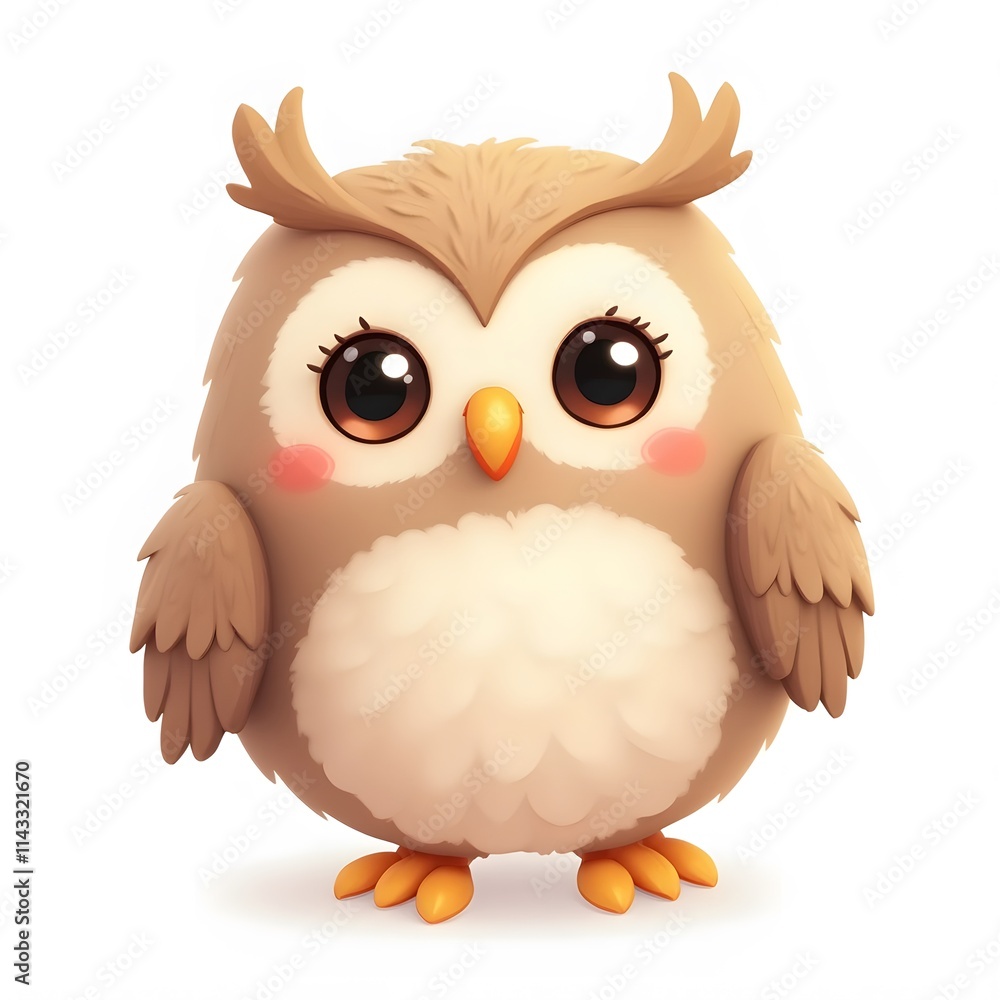 Obraz premium Cute 2D Cartoon Owl Clipart for Kids Isolated on White Background