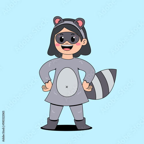 Cute girl wearing raccoon costume cartoon