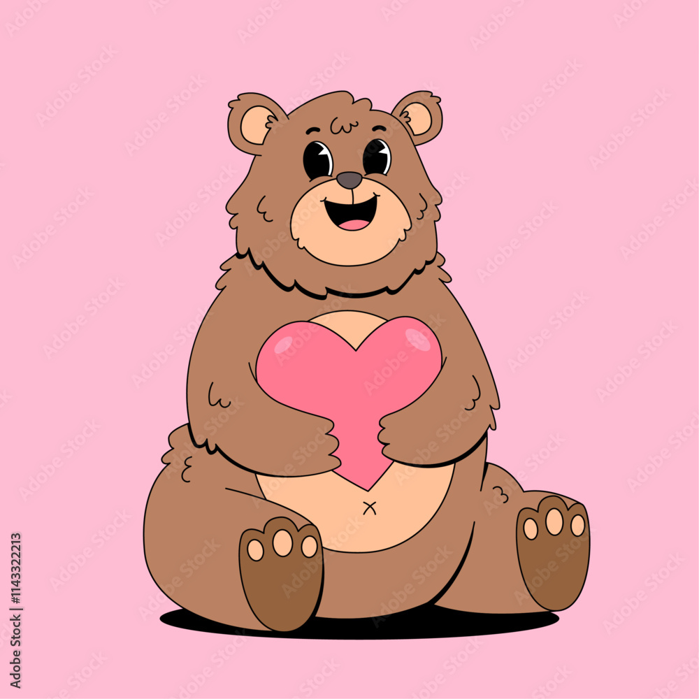 Fototapeta premium CUte brwon bear holding heart shape