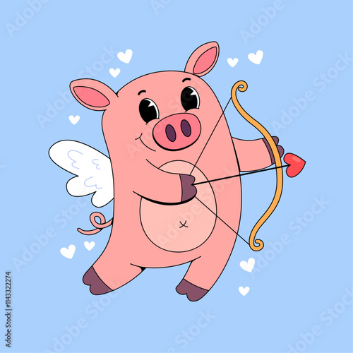 Cute cupid pig with love arrow