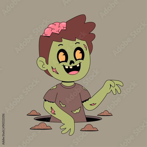 Cartoon zombie out from hole