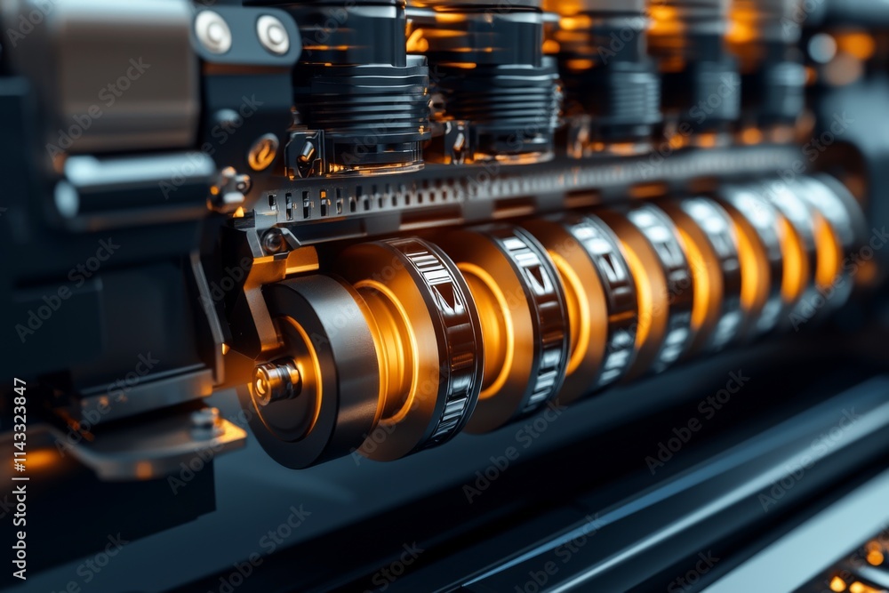 Detailed view of an intricate engine component showcasing advanced mechanical design and technology Detailed view of an intricate engine component showcasing advanced mechanical design and technology