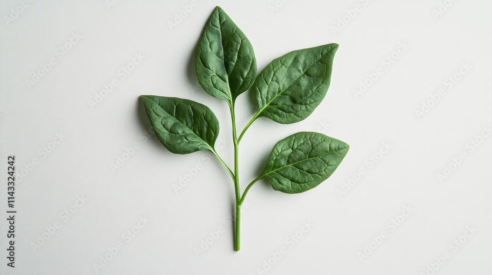 Fototapeta premium Cluster of spinach foliage on a plain white backdrop.