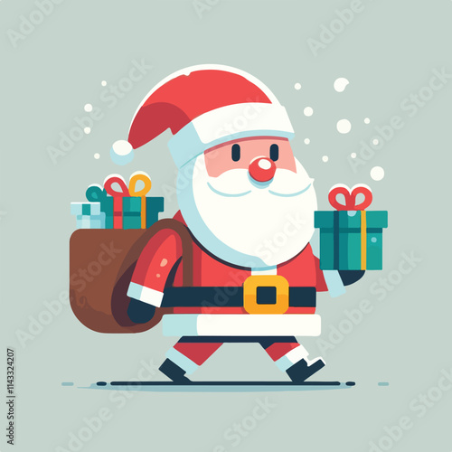 vector image of cute santa claus bringing gifts