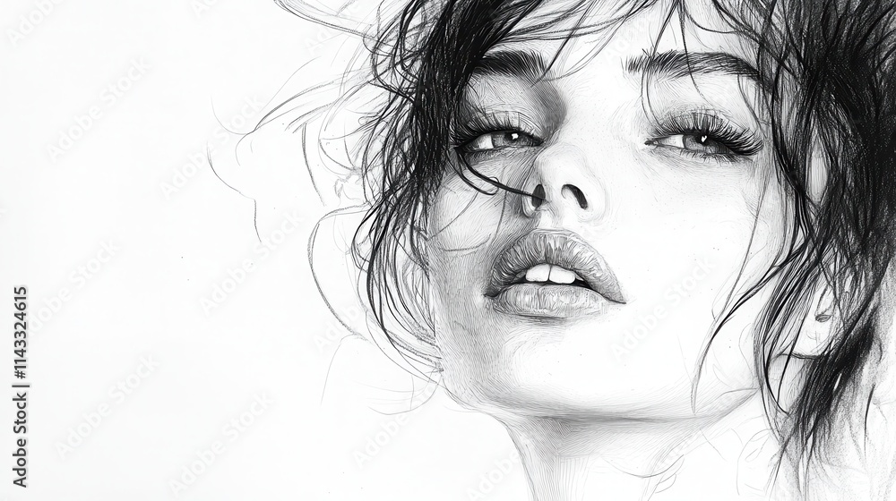 Fototapeta premium Drawing portrait sketch white.