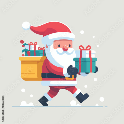 vector image of cute santa claus bringing gifts