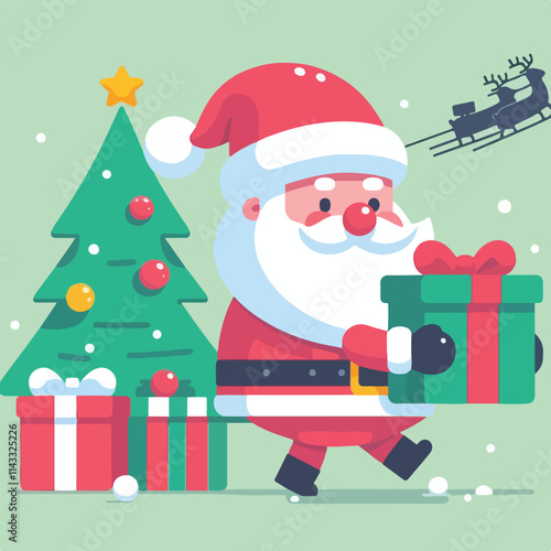 vector image of cute santa claus bringing gifts