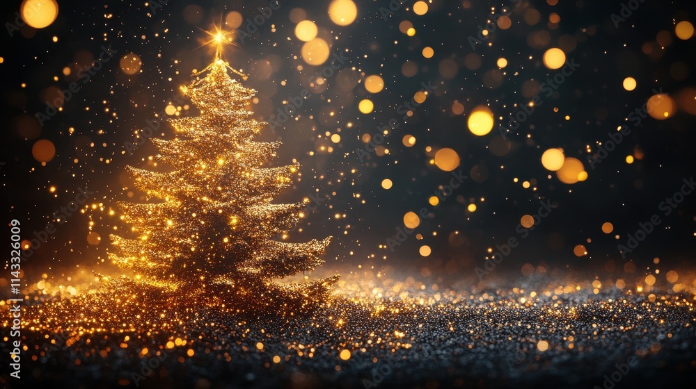 Obraz premium golden christmas tree on black background