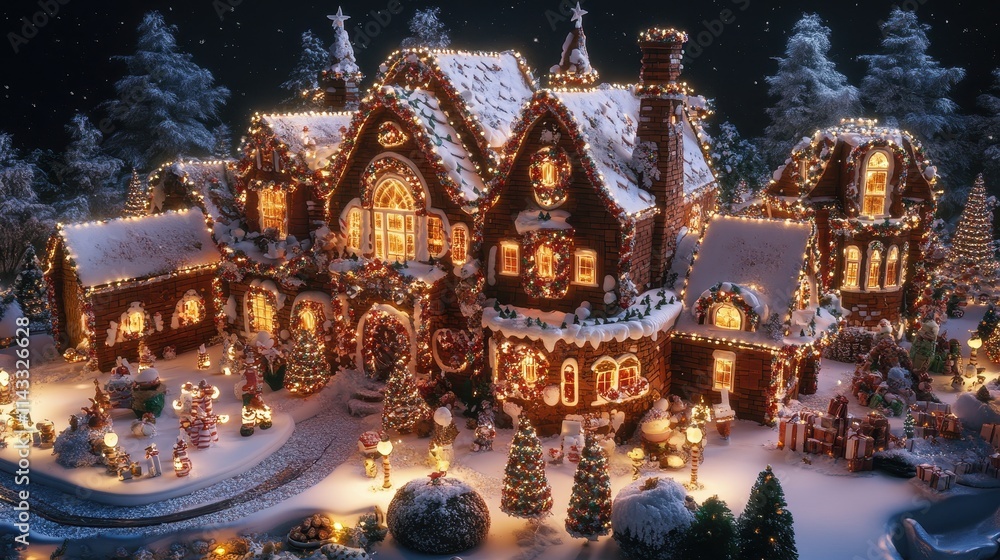 Fototapeta premium Christmas confectionery architecture illuminated.