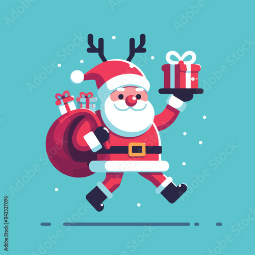 vector image of cute santa claus bringing gifts