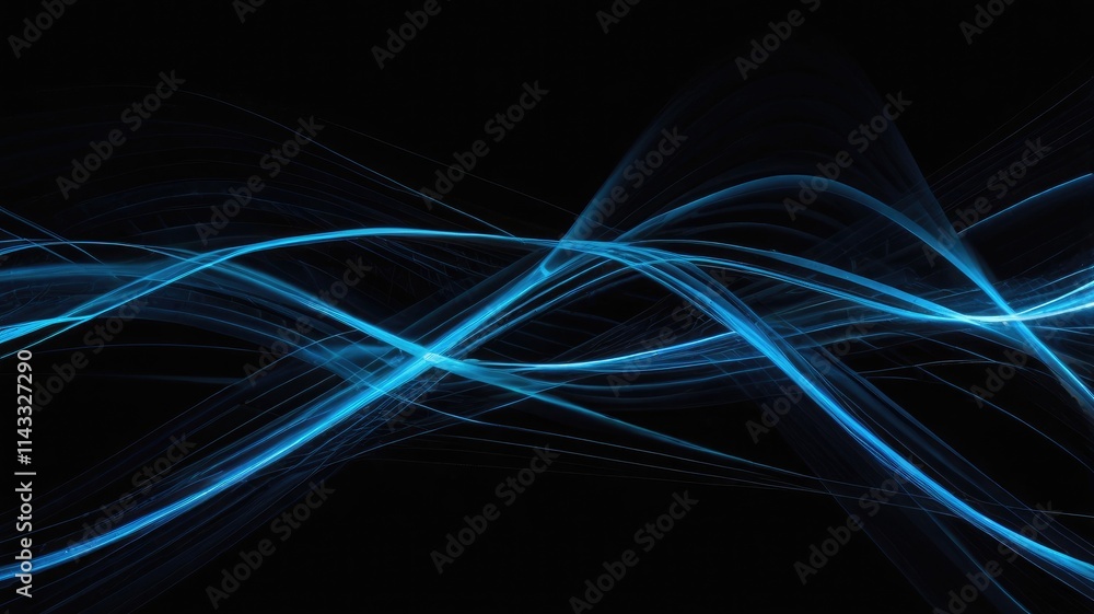 Naklejka premium Abstract Elegance: Blue Light Streaks on Black
