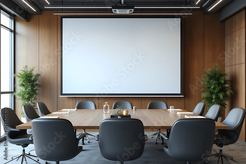 Mock up projector screen Presentation interior conference room Business meeting Office building