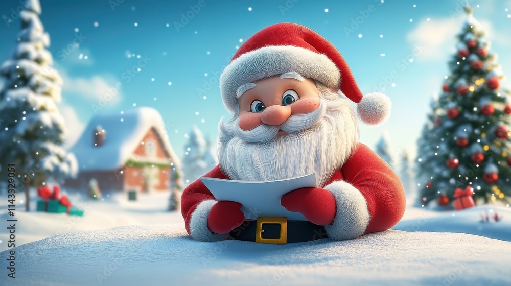 Santa Claus checking Christmas naughty or nice gift list or writing letter to child cartoon scene**** Santa Claus checking Christmas naughty or nice gift list or writing letter to child cartoon scene****