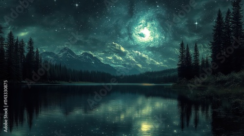 Wallpaper Mural Night lake landscape astronomy. Torontodigital.ca