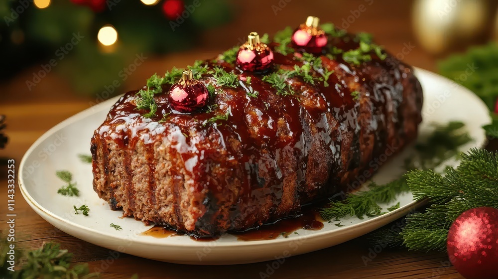 Glazed Meatloaf with Christmas Decorations Glazed Meatloaf with Christmas Decorations