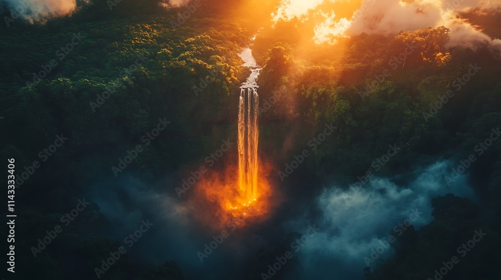 Obraz premium Majestic Waterfall Cascades Through Lush Green Rainforest