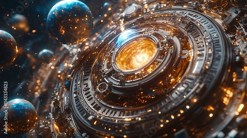 Wallpaper Mural Celestial Automaton with Glowing Chest Cavity Surrounded by Orbs Torontodigital.ca