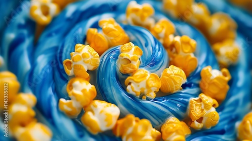 Swirling Blue Glaze and Golden Popcorn Delight