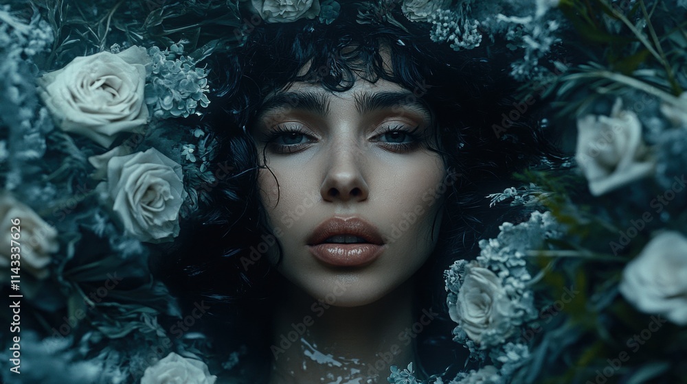 Ethereal Portrait of a Woman Surrounded by Beautiful Flowers Ethereal Portrait of a Woman Surrounded by Beautiful Flowers
