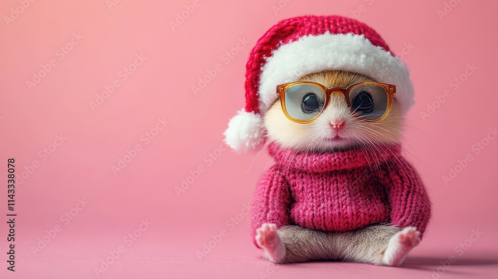 Frohe Weihnachten Urlaub Winter Grußkarte mit deutschem Text - Cooles lustiges Eichhörnchen mit Weihnachtsmannmütze und Sonnenbrille, isoliert auf pinkem Hintergrund Frohe Weihnachten Urlaub Winter Grußkarte mit deutschem Text - Cooles lustiges Eichhörnchen mit Weihnachtsmannmütze und Sonnenbrille, isoliert auf pinkem Hintergrund