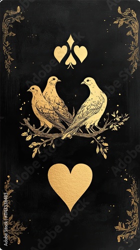 Golden Doves Three Hearts Branch Design photo